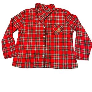 Lauren Ralph Lauren Women's Red Plaid Button Down Pajama Top Monogram Christmas